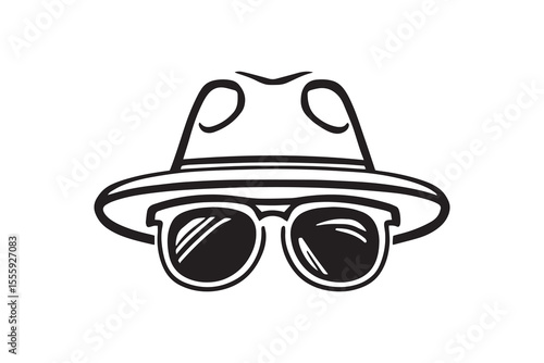 Hat and sunglasses line art and black color