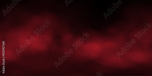 Red fog or smoke cloud on black background. Realistic smoke effect vector illustration. Gas cloud, smoky mist, toxic vapor, meteorological phenomenon, condensation over land or water surface.