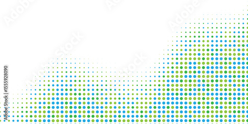 abstract green and blue halftones background on white background.