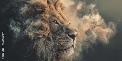 Lion of Judah, Christian bible symbolism background wallpaper with copy space. Artistic painting, cinematic style