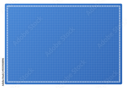 Blueprint background. Blue cutting mat with grid lines and numeric measurements. Technical backdrop for blueprint, architecture, engineering, or drafting projects. Realistic vector illustration.