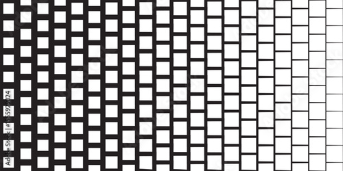 Square grid pattern with gradient line thickness. Black and white geometric design transitioning from bold to thin outlines. Abstract vector illustration.