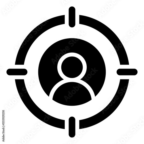 Target Audience Glyph Black Fill Silhouette Style Icon - Person inside a target frame, representing audience targeting, user persona, or marketing segmentation