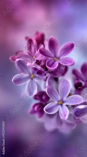 Delicate lilac flowers in soft focus, dreamy purple and pink tones, perfect for wellness, greeting cards, with space for text.