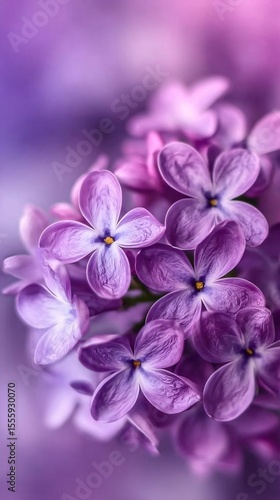 Delicate lilac flowers in soft focus, dreamy purple and pink tones, perfect for wellness, greeting cards, with space for text.