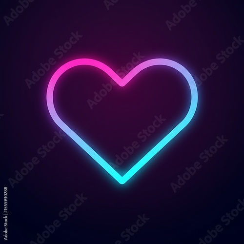 Neon glowing heart shape on dark background
