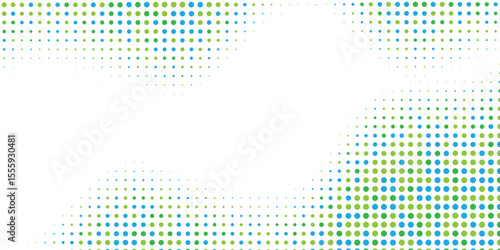 abstract green and blue halftones background on white background. multicolor dots design background