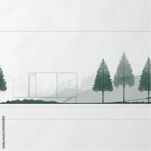 Minimal CAD tree line drawings with side, plan, and section views. Perfect for landscape architecture, forest outline symbols, and vector illustrations for professional design projects.