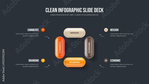 Visual Proposal 4 Option Diagram Frame Template. Market Launch Slideshow Design Vector Illustration. Digital Introduction Four Element Infographic Presentation Layout.