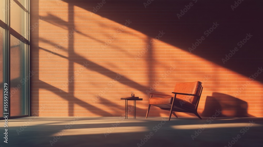 Fototapeta premium Sun-drenched room with a mid-century modern chair.