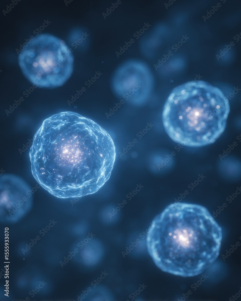 Glowing Exosomes Traveling Through Fluid in Microscopic Medical Visualization Glowing Exosomes Traveling Through Fluid in Microscopic Medical Visualization