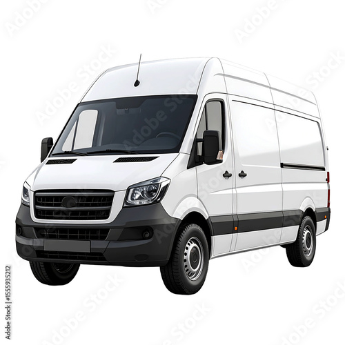 3D white van icon isolated on transparent background. PNG