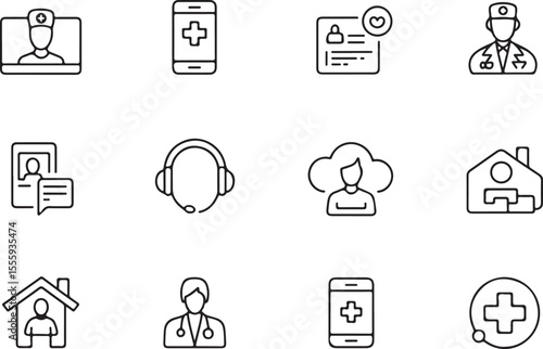 Telemedicine Icons Online Doctor Consultation, Healthcare App, Virtual Visit