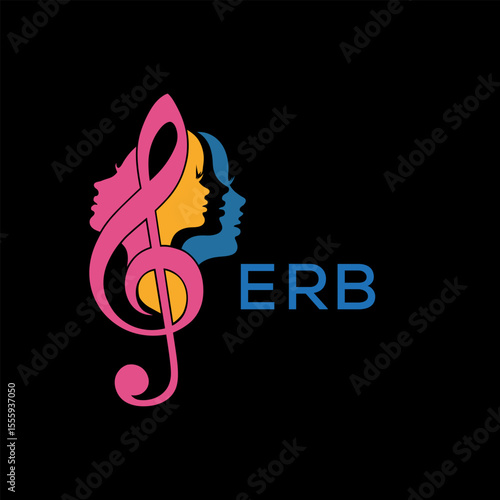 ERB Colorful Music Logo, with Female Silhouettes and Treble, Clef ERB Later Logo,  Colorful Music Logo, with Female Silhouettes and Treble Clef.
