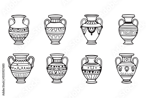 Greek amphora vase with decoration line art and black color
