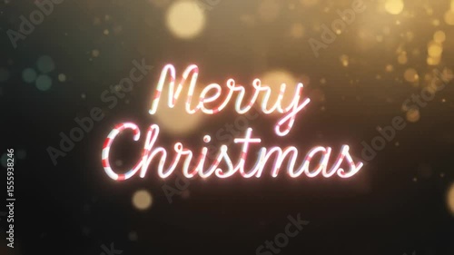 Festive Merry Christmas Animation with Candy Cane Typography and Sparkling Bokeh Background