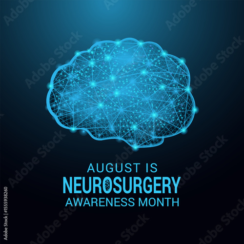 Celebrate Neurosurgery Awareness Month this August. Treating complex brain, spine, and nerve conditions. A concept for healthcare and medicine. Designed in a low poly style. background design template