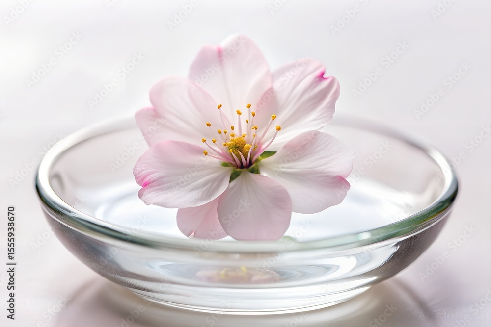 Fototapeta premium Macro 8K Cherry Blossom Petal on Vase Rim – Stunning Close-Up on White Backdrop