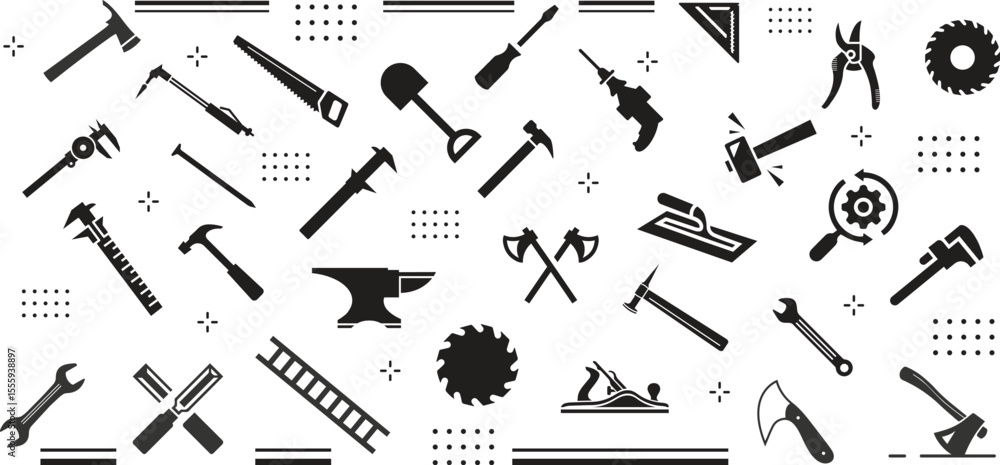 Obraz premium Big Set of Working Tools Icon (Flat Silhouette Version)