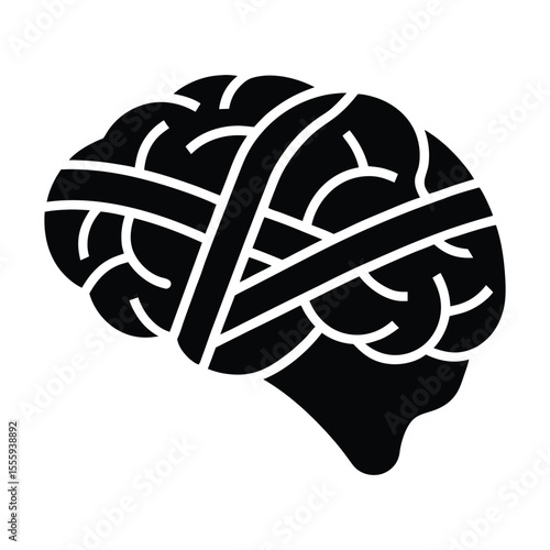Stylized human brain silhouette with a white medical bandage wrapped around it symbolizing recovery and healing