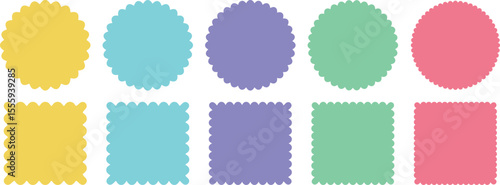 Colorful Rectangle Frames with Wavy Borders and Decorative Geometric Shapes, Scalloped, Zigzag, and Circular Silhouette Sticker Set for Scrapbooking, Design, and Craft Projects.