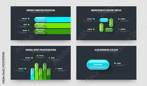 Financial Development 3 4 5 1 Element Infographic Slide Design Set. Professional Growth Three Four Five One Option Diagram Slideshow Template Vector Illustration Bundle.