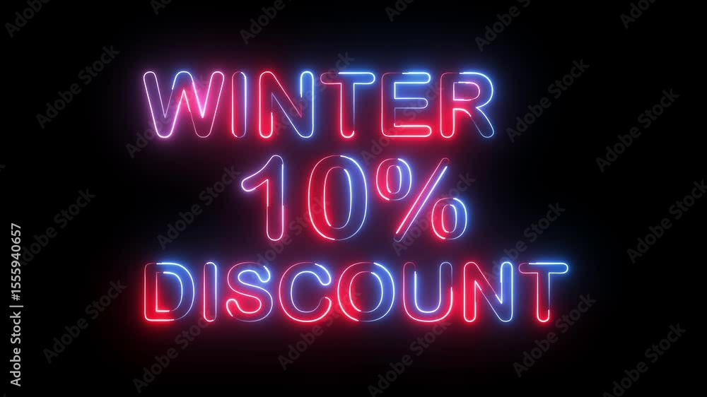 winter 10% percent discount text icon animation glowing neon red and blue color number font letter word business banner shop offer clipboard template signboard sign symbol on black background winter 10% percent discount text icon animation glowing neon red and blue color number font letter word business banner shop offer clipboard template signboard sign symbol on black background