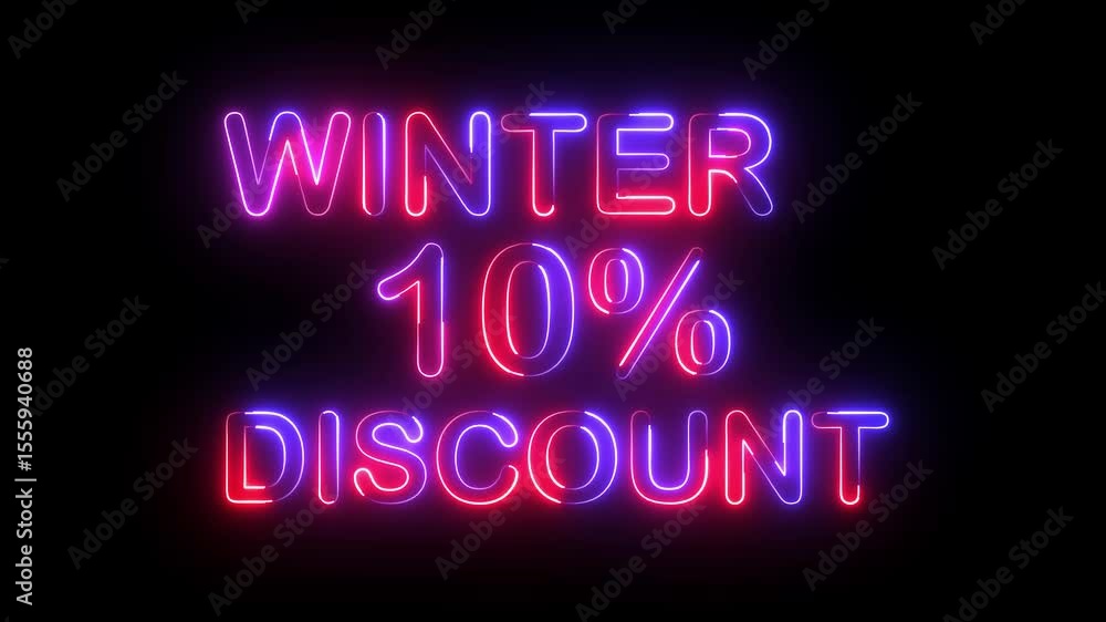 winter 10% percent discount text icon animation glowing neon red and blue color number font letter word business banner shop offer clipboard template signboard sign symbol on black background winter 10% percent discount text icon animation glowing neon red and blue color number font letter word business banner shop offer clipboard template signboard sign symbol on black background