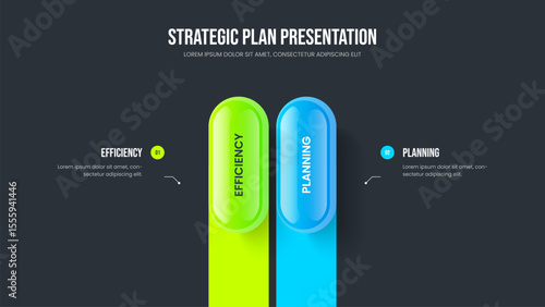 Business Solution 2 Element Infographic Slide Design. Visual Development Two Step Diagram Slideshow Template. Enterprise Review Presentation Layout Vector Illustration.