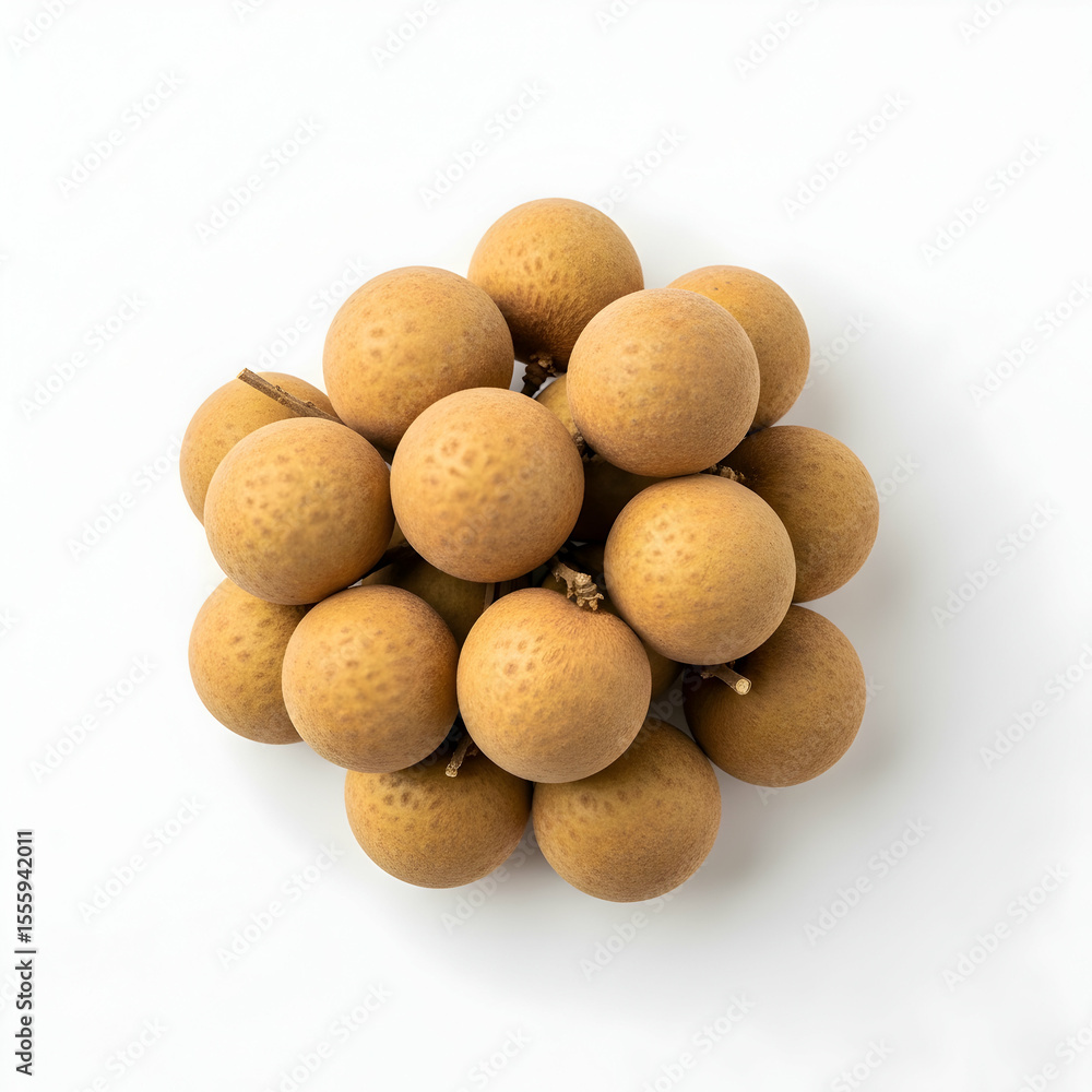 Tropical longan fruit bunch, a close up shot revealing texture and color against a crisp white background provides a fresh, natural look. Tropical longan fruit bunch, a close up shot revealing texture and color against a crisp white background provides a fresh, natural look.