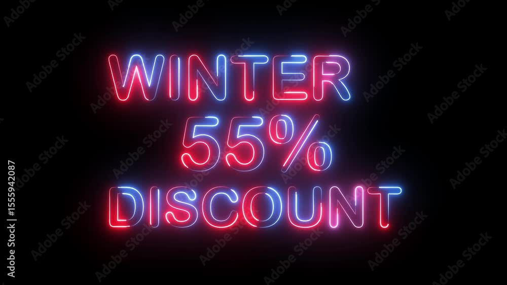 winter 55% percent discount text icon animation glowing neon red and blue color number font letter word business banner shop offer clipboard template signboard sign symbol on black background winter 55% percent discount text icon animation glowing neon red and blue color number font letter word business banner shop offer clipboard template signboard sign symbol on black background