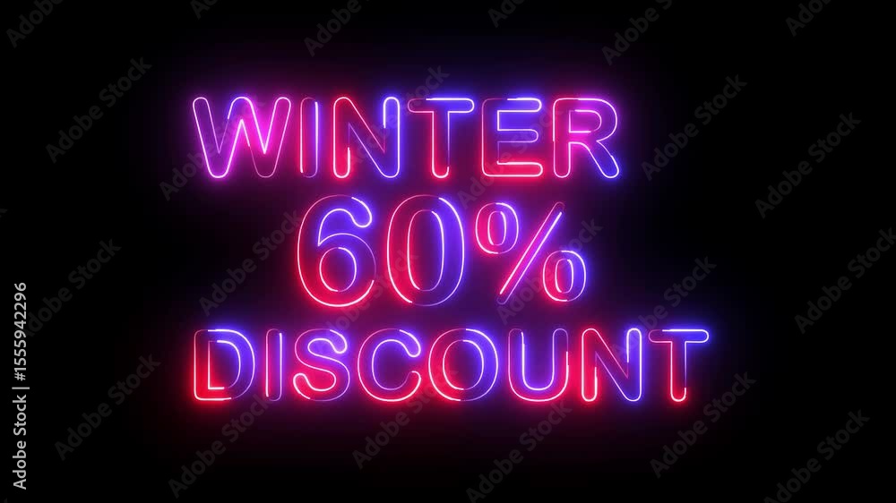 winter 60% percent discount text icon animation glowing neon red and blue color number font letter word business banner shop offer clipboard template signboard sign symbol on black background winter 60% percent discount text icon animation glowing neon red and blue color number font letter word business banner shop offer clipboard template signboard sign symbol on black background