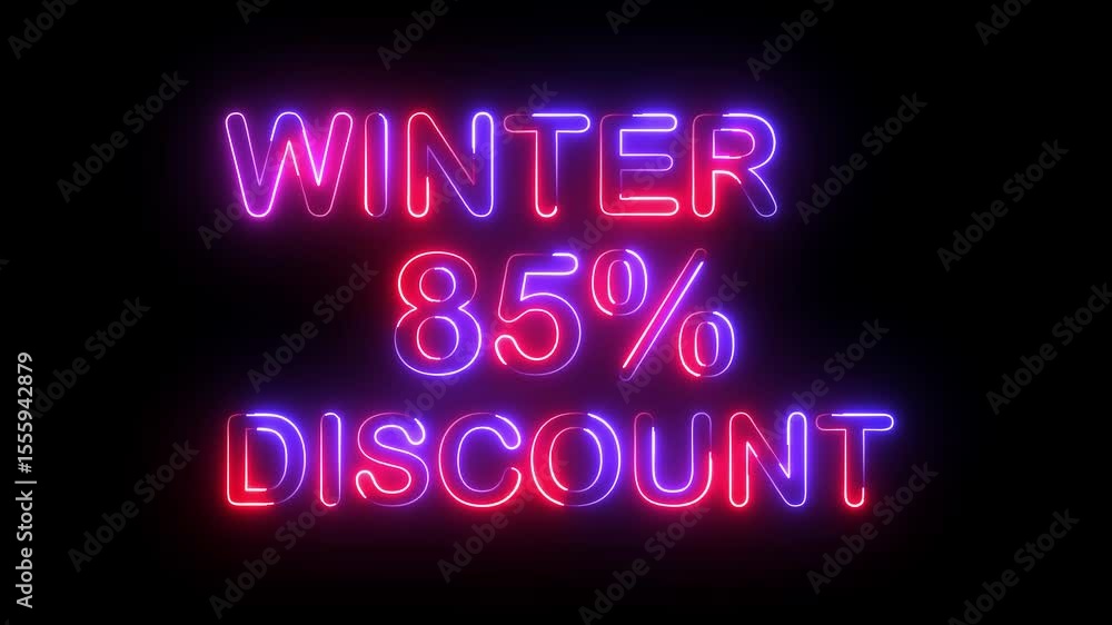 winter 85% percent discount text icon animation glowing neon red and blue color number font letter word business banner shop offer clipboard template signboard sign symbol on black background winter 85% percent discount text icon animation glowing neon red and blue color number font letter word business banner shop offer clipboard template signboard sign symbol on black background