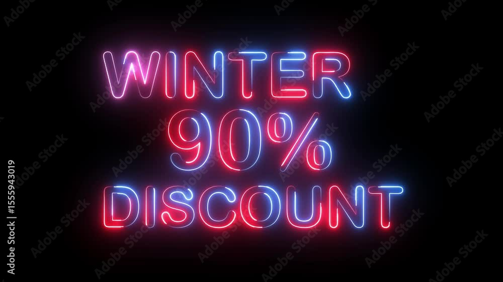 winter 90% percent discount text icon animation glowing neon red and blue color number font letter word business banner shop offer clipboard template signboard sign symbol on black background winter 90% percent discount text icon animation glowing neon red and blue color number font letter word business banner shop offer clipboard template signboard sign symbol on black background