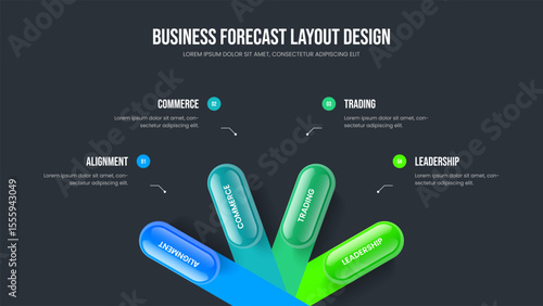 Modern Development Presentation Layout Vector Illustration. Corporate Briefing 4 Step Infographic Frame Design. Company Insight Four Element Diagram Slideshow Template.