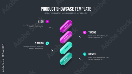 Corporate Visualization 4 Step Diagram Frame Design. Investor Development Slide Template Vector Illustration. Consulting Profile Four Element Infographic Presentation Layout.