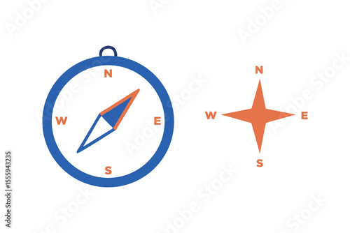Compass and Navigation Icon Vector, Compass Rose Symbol, Flat Navigation Tools Graphic Set, Compass Symbol, Orientation Icons with Cardinal Directions, Compass with arrow Icon