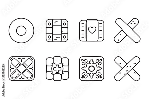 Bandages line art and black color 