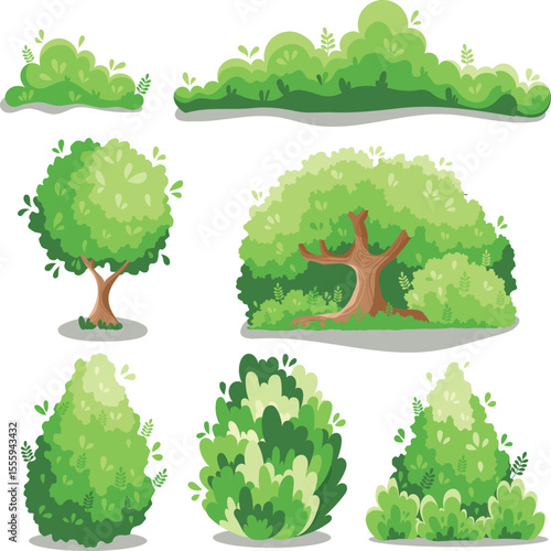  Collection of Lush Green Cartoon Trees and Bushes