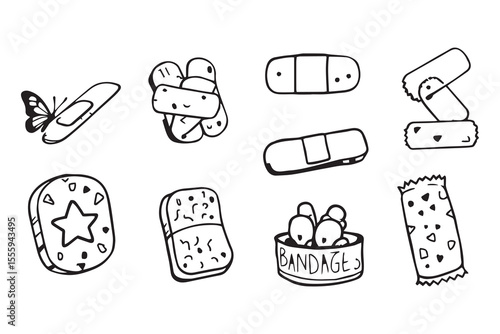 Bandages line art and black color 
