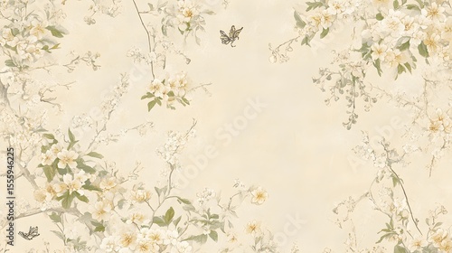Elegant Floral Background with Butterflies and Branches