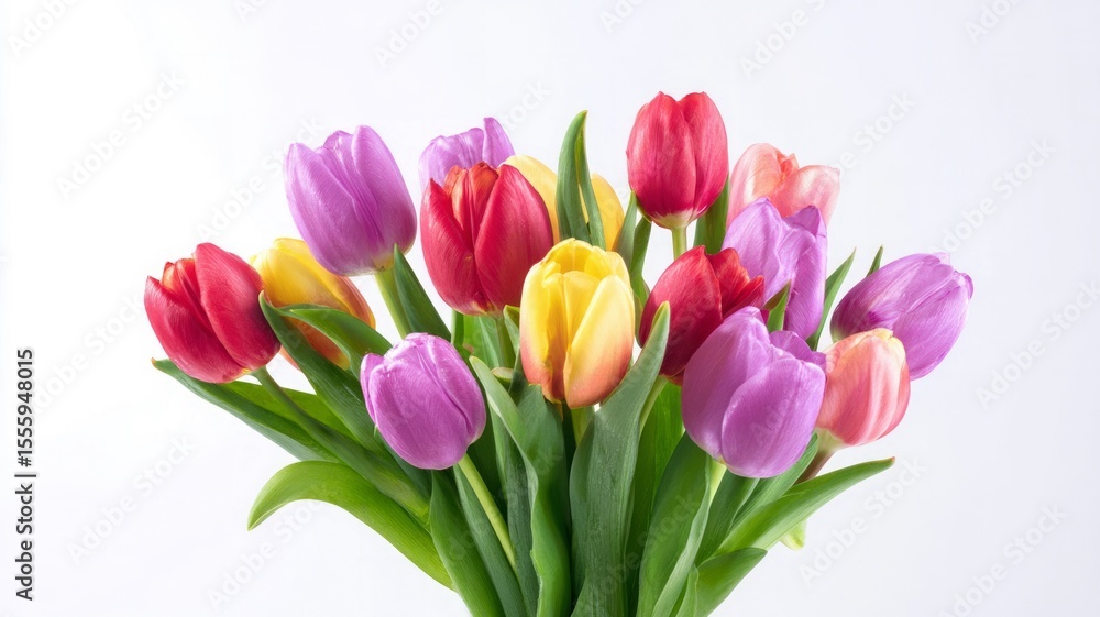 Vibrant tulip bouquet on white background. Neural network AI generated Vibrant tulip bouquet on white background. Neural network AI generated