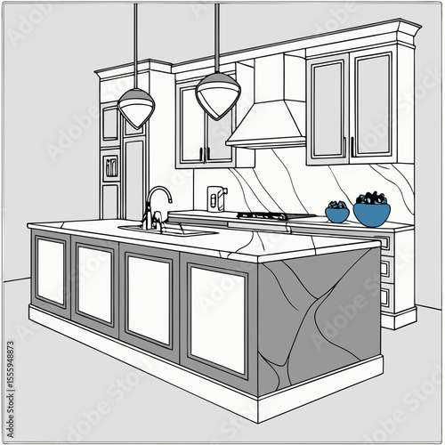 Modern Kitchen Island Design Rendering
