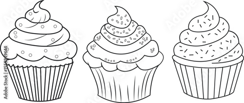 white cupcake outline with sprinkles drawing