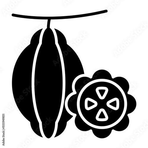 A solid design icon of cocoa bean