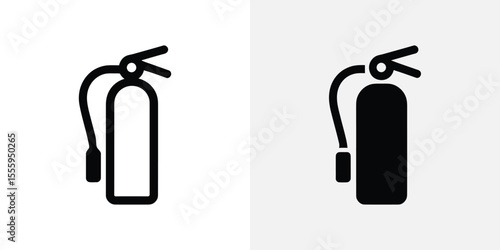 Fire Extinguisher Icon Duo Black Filled Silhouette and Outline Against White Background