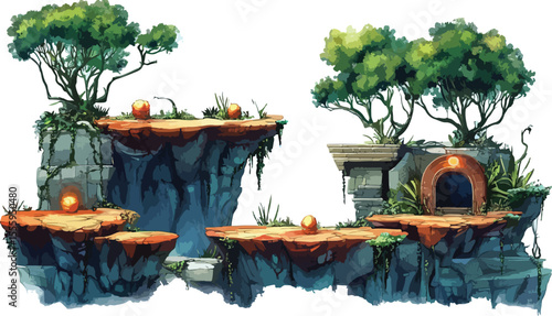 Forest Platform with Trees and Mushrooms