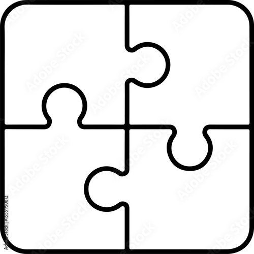 Simple four piece puzzle outline icon representing connection and teamwork