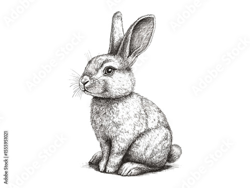 Vintage style Easter bunny engraving, black sketch, retro hand-drawn rabbit, spring celebration, engraved animal, old engraving style, trendy seasonal design, Easter home decoration