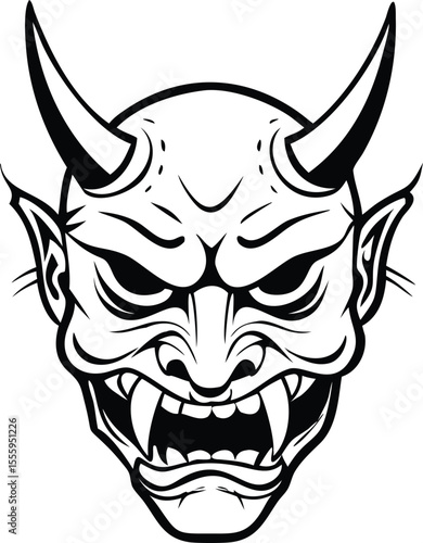 High Quality Vector Illustration Of Japanese Oni Demon Mask Artwork